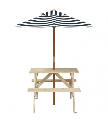 vidaXL Picnic Table for 4 Kids with Umbrella Solid Wood Fir