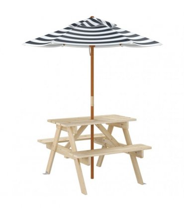 vidaXL Picnic Table for 4 Kids with Umbrella Solid Wood Fir