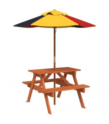 vidaXL Picnic Table for 4 Kids with Umbrella Solid Wood Fir