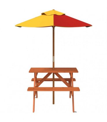 vidaXL Picnic Table for 4 Kids with Umbrella Solid Wood Fir