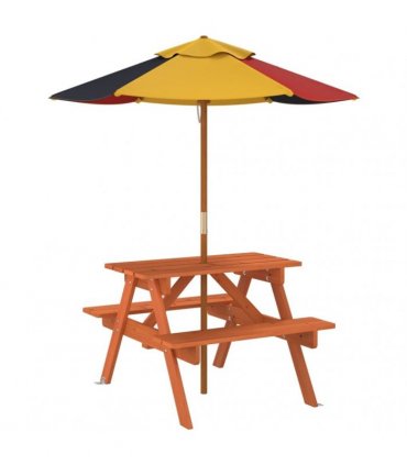 vidaXL Picnic Table for 4 Kids with Umbrella Solid Wood Fir