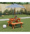 vidaXL Picnic Table for 4 Kids with Umbrella Solid Wood Fir