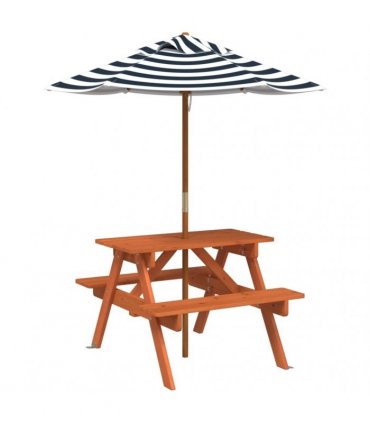 vidaXL Picnic Table for 4 Kids with Umbrella Solid Wood Fir
