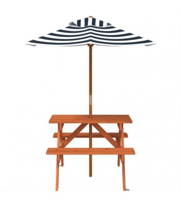 vidaXL Picnic Table for 4 Kids with Umbrella Solid Wood Fir