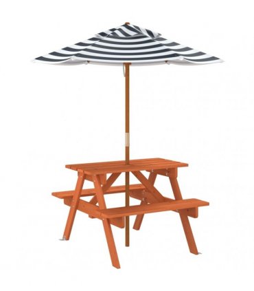 vidaXL Picnic Table for 4 Kids with Umbrella Solid Wood Fir