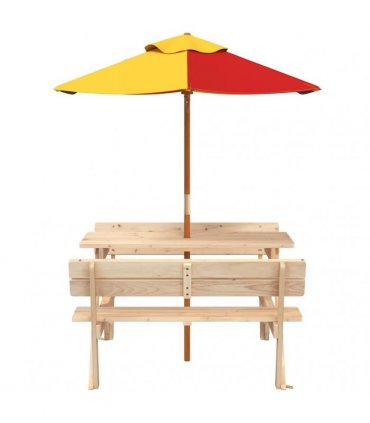 vidaXL Picnic Table for 4 Kids with Umbrella Solid Wood Fir