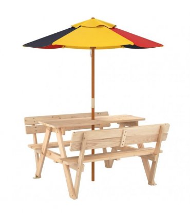 vidaXL Picnic Table for 4 Kids with Umbrella Solid Wood Fir