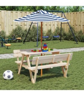 vidaXL Picnic Table for 4 Kids with Umbrella Solid Wood Fir
