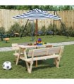 vidaXL Picnic Table for 4 Kids with Umbrella Solid Wood Fir