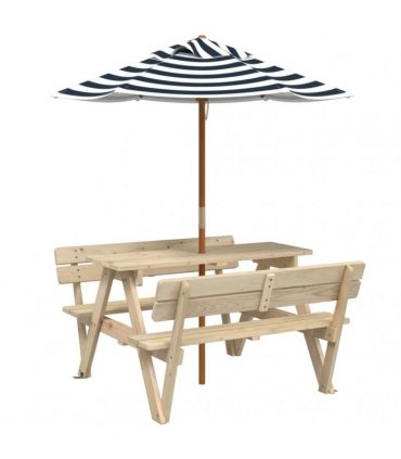 vidaXL Picnic Table for 4 Kids with Umbrella Solid Wood Fir