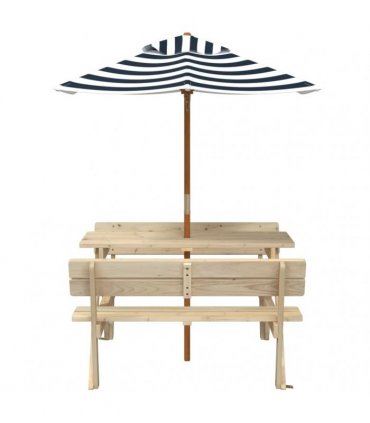 vidaXL Picnic Table for 4 Kids with Umbrella Solid Wood Fir