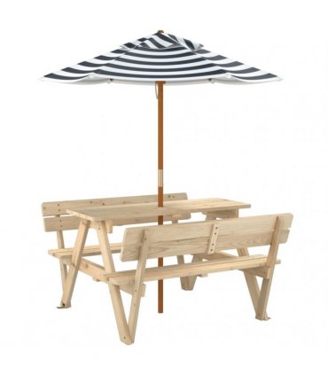 vidaXL Picnic Table for 4 Kids with Umbrella Solid Wood Fir