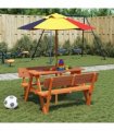 vidaXL Picnic Table for 4 Kids with Umbrella Solid Wood Fir