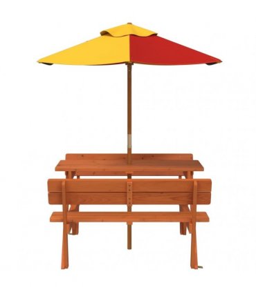 vidaXL Picnic Table for 4 Kids with Umbrella Solid Wood Fir