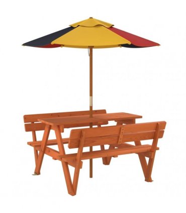 vidaXL Picnic Table for 4 Kids with Umbrella Solid Wood Fir