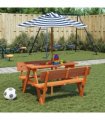 vidaXL Picnic Table for 4 Kids with Umbrella Solid Wood Fir