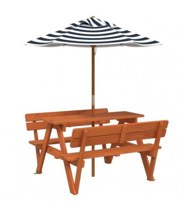 vidaXL Picnic Table for 4 Kids with Umbrella Solid Wood Fir