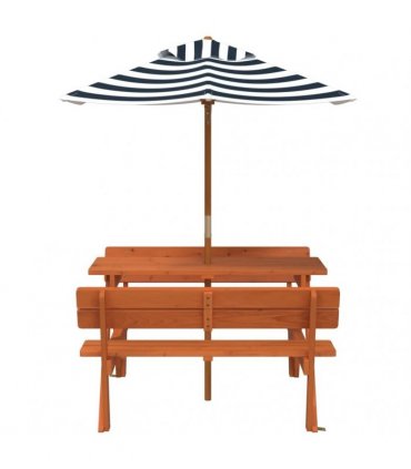 vidaXL Picnic Table for 4 Kids with Umbrella Solid Wood Fir