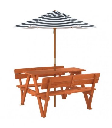 vidaXL Picnic Table for 4 Kids with Umbrella Solid Wood Fir