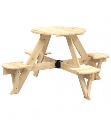vidaXL Picnic Table for 4 Kids with Umbrella Round Solid Wood Fir