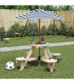 vidaXL Picnic Table for 4 Kids with Umbrella Round Solid Wood Fir
