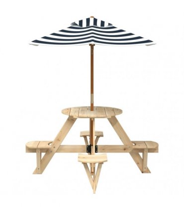 vidaXL Picnic Table for 4 Kids with Umbrella Round Solid Wood Fir