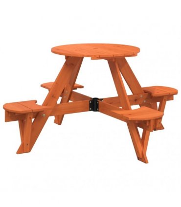vidaXL Picnic Table for 4 Kids with Umbrella Round Solid Wood Fir