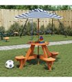 vidaXL Picnic Table for 4 Kids with Umbrella Round Solid Wood Fir