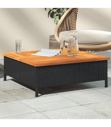 vidaXL Garden Table Black 70x70x25 cm Rattan and Acacia Wood