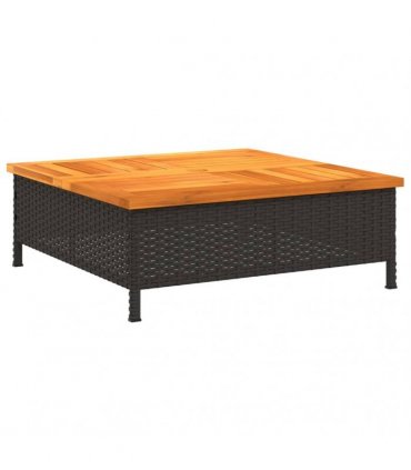 vidaXL Garden Table Black 70x70x25 cm Rattan and Acacia Wood