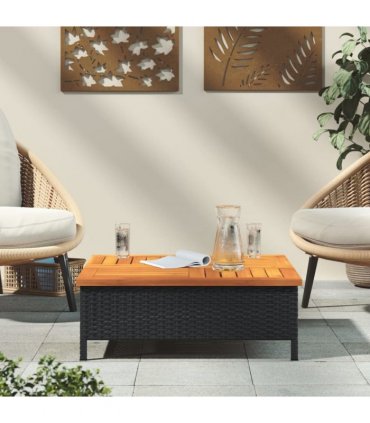 vidaXL Garden Table Black 70x70x25 cm Rattan and Acacia Wood