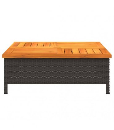 vidaXL Garden Table Black 70x70x25 cm Rattan and Acacia Wood