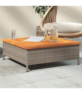 vidaXL Garden Table Grey 70x70x25 cm Rattan and Acacia Wood