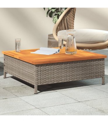 vidaXL Garden Table Grey 70x70x25 cm Rattan and Acacia Wood