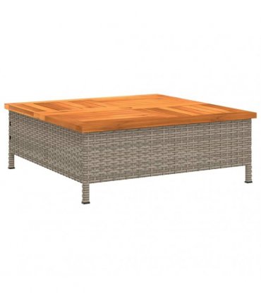vidaXL Garden Table Grey 70x70x25 cm Rattan and Acacia Wood