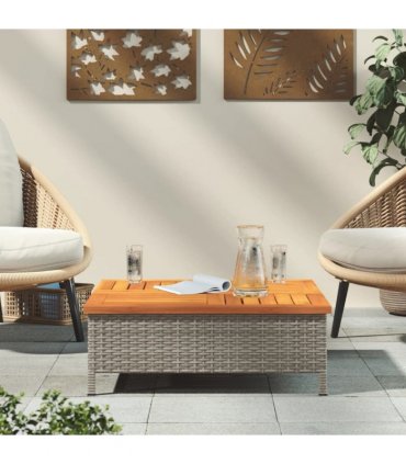 vidaXL Garden Table Grey 70x70x25 cm Rattan and Acacia Wood