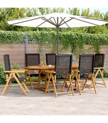 vidaXL 7 Piece Garden Dining Set Black Poly Rattan and Solid Wood