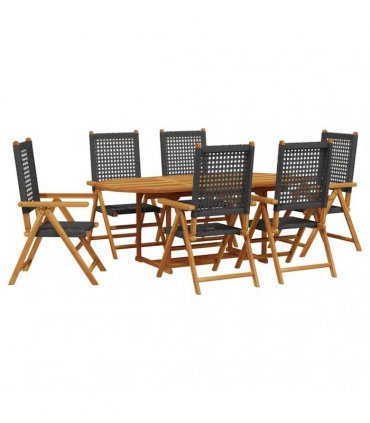 vidaXL 7 Piece Garden Dining Set Black Poly Rattan and Solid Wood