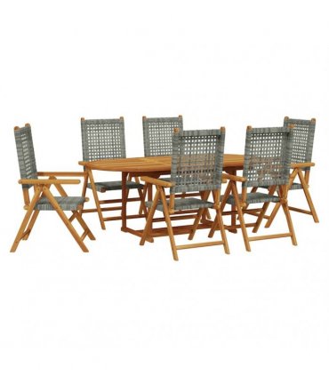 vidaXL 7 Piece Garden Dining Set Grey Poly Rattan and Solid Wood