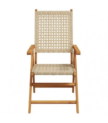 vidaXL 7 Piece Garden Dining Set Beige Poly Rattan and Solid Wood