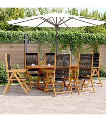 vidaXL 7 Piece Garden Dining Set Black Polypropylene and Solid Wood