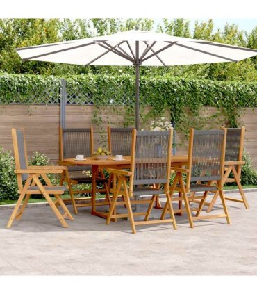 vidaXL 7 Piece Garden Dining Set Grey Polypropylene and Solid Wood