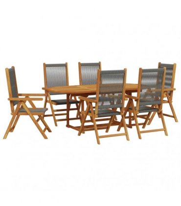 vidaXL 7 Piece Garden Dining Set Grey Polypropylene and Solid Wood