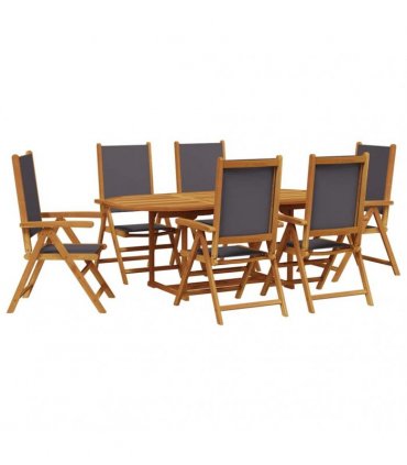 vidaXL 7 Piece Garden Dining Set Anthracite Fabric and Solid Wood