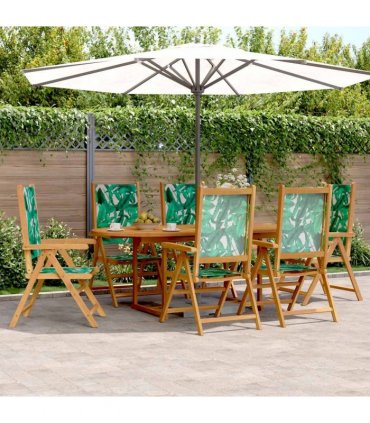 vidaXL 7 Piece Garden Dining Set Leaf Pattern Fabric and Solid Wood
