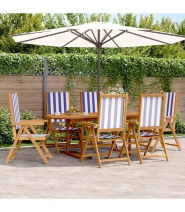 vidaXL 7 Piece Garden Dining Set Blue and White Fabric and Solid Wood