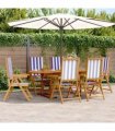 vidaXL 7 Piece Garden Dining Set Blue and White Fabric and Solid Wood