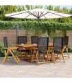 vidaXL 7 Piece Garden Dining Set Black Poly Rattan and Solid Wood