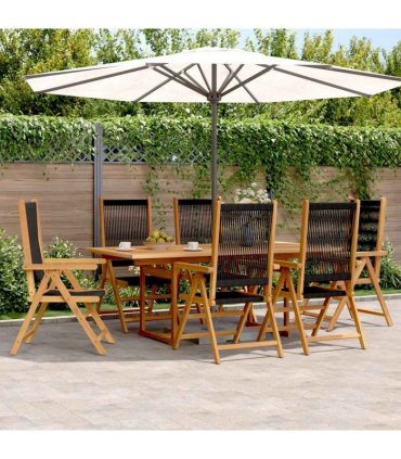 vidaXL 7 Piece Garden Dining Set Black Polypropylene and Solid Wood