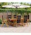 vidaXL 7 Piece Garden Dining Set Black Polypropylene and Solid Wood